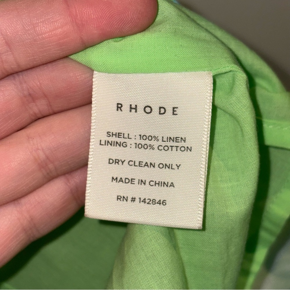 RHODE Dali Dress Puff Sleeve Linen Cotton Electric Eden Green Floral Print Sz 6 - Picture 10 of 10